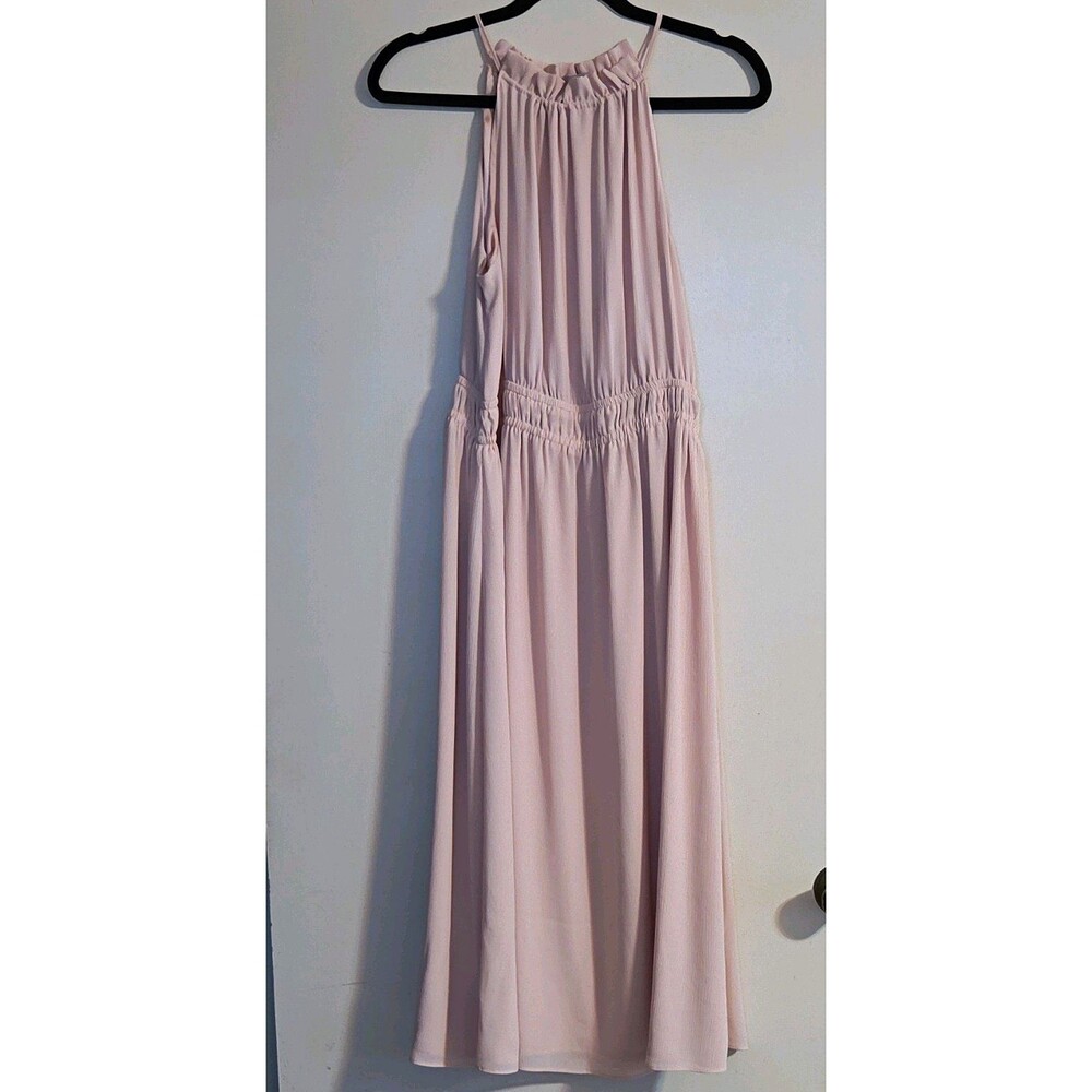 H&M Pink Solid Pleated Halter Neck Maxi Dress Lined Sleeveless Polyester M
